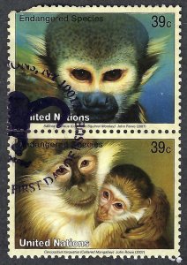 United Nations #926 & 928  2 x 39¢ Endangered Species - Monkeys (2007). Used.