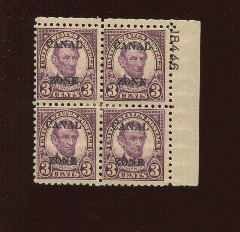 Canal Zone 98 Lincoln Perf 10 Overprint Mint Plate Block of 4 Stamps (BY 1738)