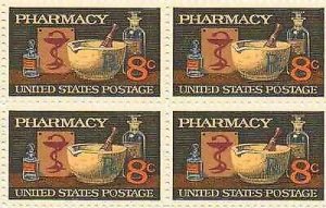 1972 Pharmacy Block of 4 8c Postage Stamps, Sc#1473, MNH, OG