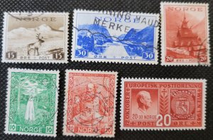Norway, 1939-42, Remnant set of 6,#184-86, l#240,242,253,used, SCV$2.75
