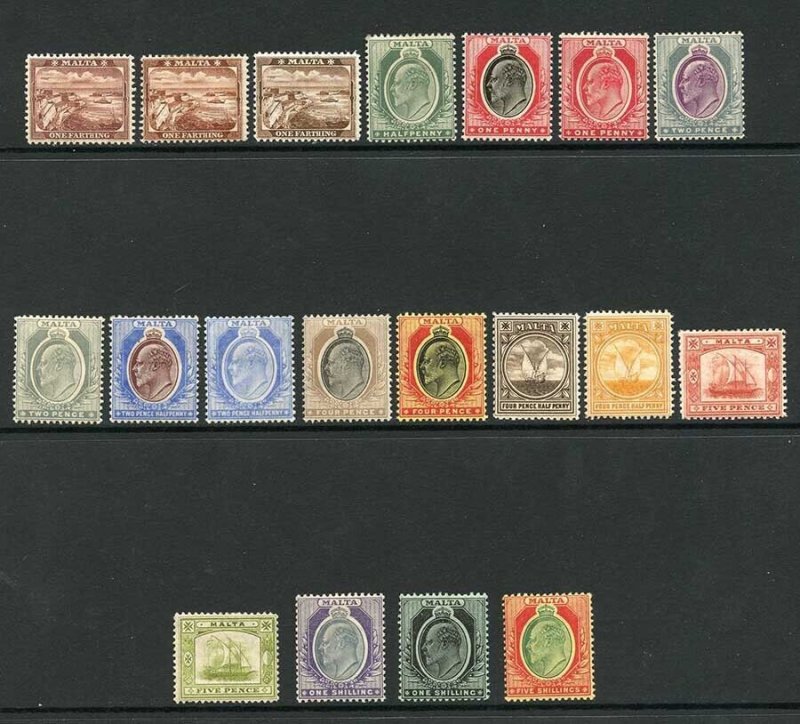 Malta SG45/63 1904 Set of 17 M/M Cat 300 Pounds