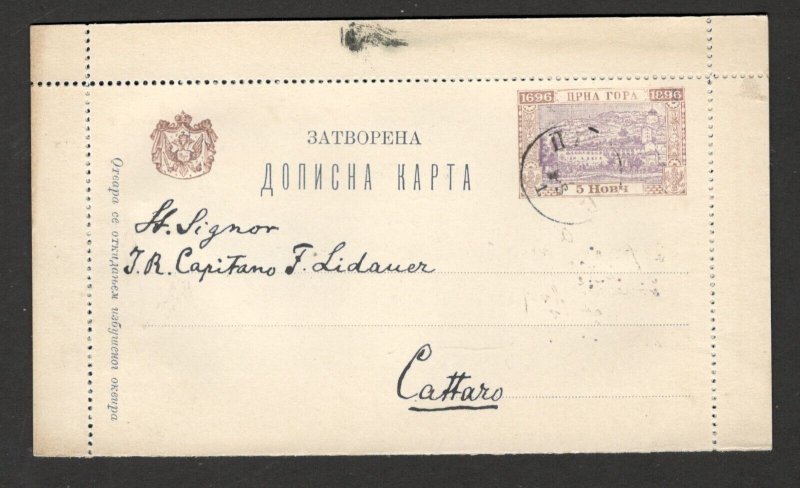 MONTENEGRO - CARD-LETTER - CETINJE TO CATTARO - 1897.