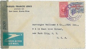 38206 - Costa Rica - POSTAL HISTORY: COVER to USA - Censor tape 1945 - TRAI