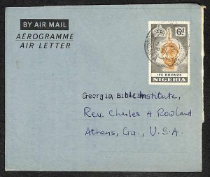 NIGERIA  MISSIONARY TO USA H&G #7 AEROGRAMME STATIONERY 1958