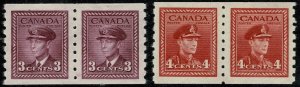 CANADA KGVI 1942-48 3c & 4c COIL PAIRS UNUSED (MH) SG392-93 P.IMPREFx8 XF