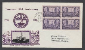 US Planty 941-38 FDC.1946 3c Tennessee block, Crosby Photo cachet, addressed 