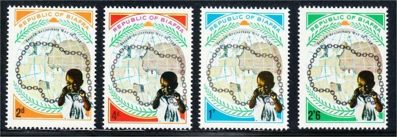 Biafra 1969 Second Anniversary of Independence Set #22-25 Refugee Child Map MNH