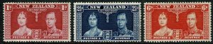 GB 1937 Coronation. Set of 3 values. SG 599-601.