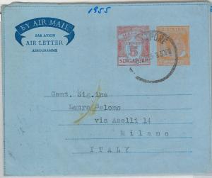 59553 -   MALAYA  Singapore - POSTAL HISTORY:  AEROGRAMME to ITALY 1955