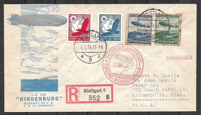 Doyle's_Stamps: Historic 1936 Cacheted Hindenburg Zeppelin Cover