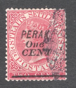 Malaya - Perak, Scott #28   VF, Used, 1c on 2c rose, CV $15.00 ......  4990015