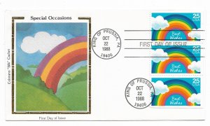 US 2396 25c Best Wishes strip of 3 on FDC Colorano Silk Cachet ECV $15.00