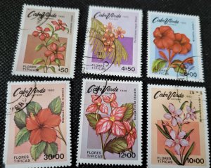 Cape Verde, 1980, Tropical Flowers, set of 6, #416-21, used, SCV$3.35