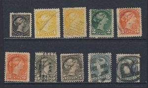 10x Canada Small Queens Used Stamps with shades F/VF Guide Value = $50.00