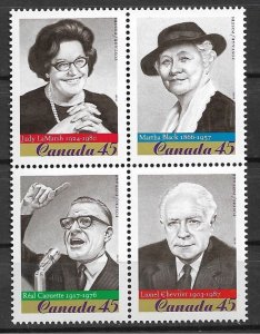 1997 Canada 1664a Famous Politicians MNH block of 4