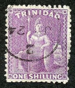 Trinidad SG73b 1/- Mauve (aniline) Wmk Crown CC Perf 12.5 Fine used