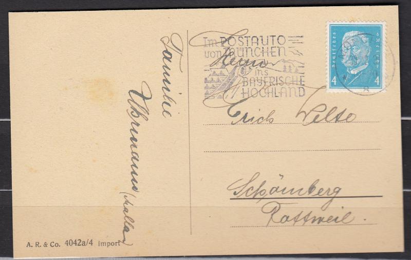 Germany - 30.12.1931 4pf Hindenburg as single franking on cord (1485)