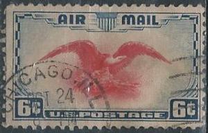 US C23 (used, Chicago postmark) 6¢ eagle holding shield (1938)