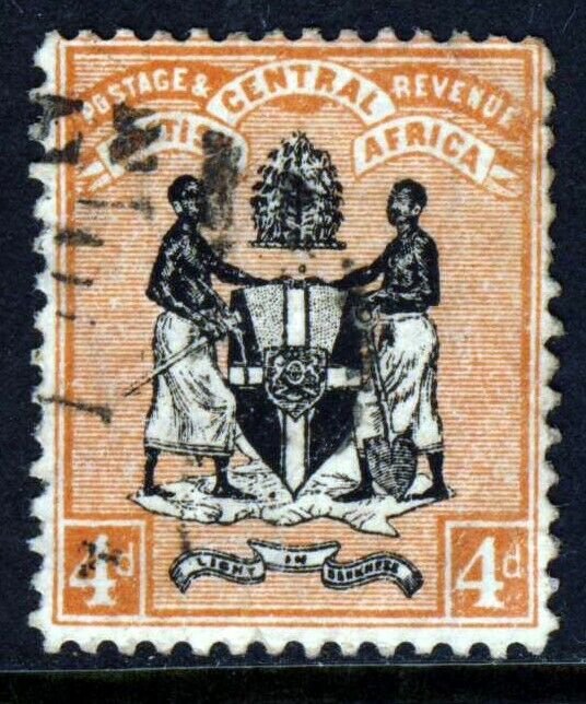 BRITISH CENTRAL AFRICA 1896 4d Black & Orange-Brown Watermark Crown CA SG 34 VFU