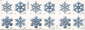 US Stamp 2006 Christmas Snowflakes Booklet Pane of 20 39c Stamps #4108b