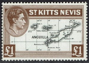 ST KITTS NEVIS 1938 KGVI MAP £1 MNH **