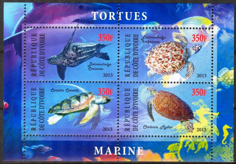 Ivory Coast 2013 Marine Life Turtles Sheet MNH** Cinderella !