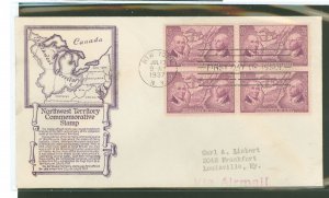 US 795 1937 3c Northwest Territory (block of four) on an addressed (stencil) first day cover with a NYC machine cancel and an An