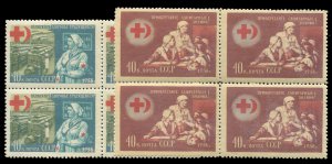 Russia #1823-1824, 1956 Red Cross and Red Crescent, set in blocks of four, ne...