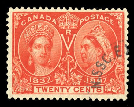 Canada #59 Cat$190, 1897 20c vermilion, used, well centered