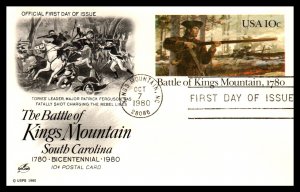 US UX85 Battle of Kings Mountain Artcraft U/A FDC Postal Card