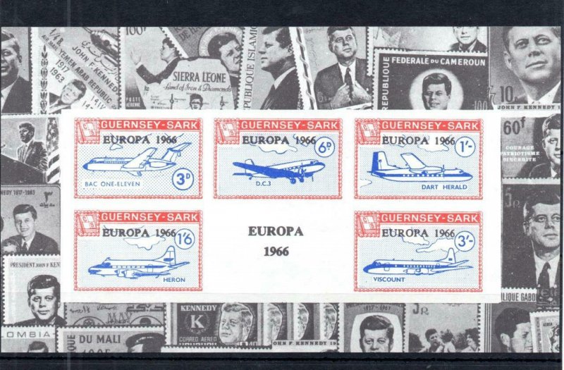 GUERNSEY-SARK EUROPA 1966 + JFK SHEETLET UNMOUNTED MINT