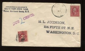 358 BLUISH PAPER USED ON POSTAGE DUE COVER FROM WARNER NH TO WASH DC LV2345