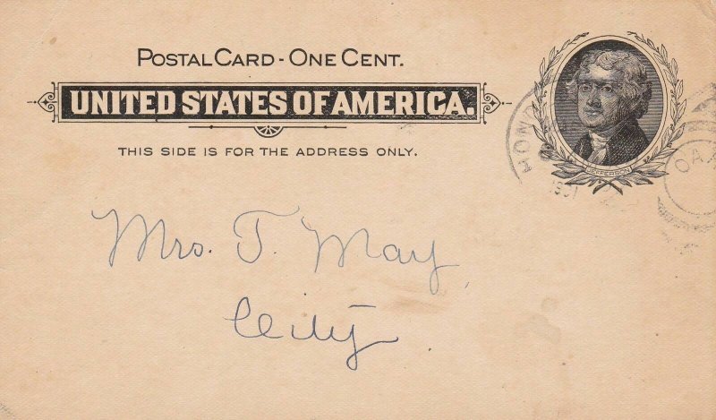 U.S. March 1901 Jefferson One Cent Monthly Meeting Message Postal Card Ref 44594