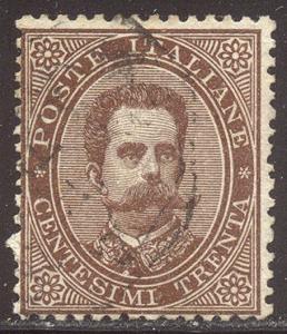 ITALY #49 SCARCE Used - 1879 30c Brown