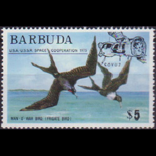 BARBUDA 1975 - Scott# 214 Frigate Birds Opt. $5 NH