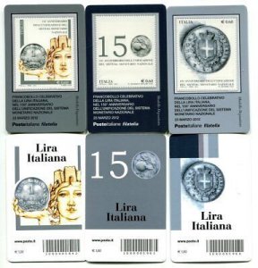 Italian Lira - Set of 3 philatelic cards