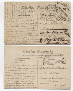 2 WWI era French postcards military/red cross [y9038]