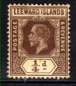 Leeward Islands 1921 - 32 KGV 1/4d Brown MM Error Shaved  I  SG 81 ( E1258 )