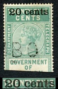 Ceylon Telegraph SGT28 20c on 25c Green Type T23 Kiss print