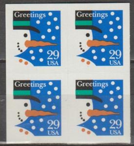 #2803, BLK-4(bar code on back). Snowman MNH (29 cent)