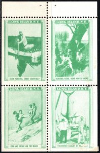 1930's US Poster Stamp Long Island, N.Y. Duck Hunting Block/4 MNH