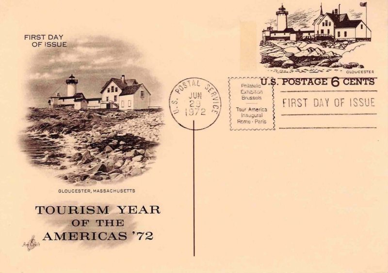 USA 1972 FDC Sc UX63 Tourism Artcraft Cachet Postal Card Philatelic Ex Brussels