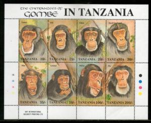 Tanzania 1992 Chimpanzees of Gombe Wildlife Animals Sc 876 Sheetlet MNH # 8194