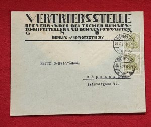 German Deutsches Reich cover Berlin Germany to Kopenhagen Denmark 1921