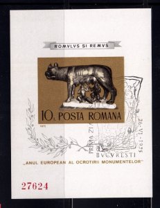 ROMANIA 1975 Wolf, Romulus & Remus Imperf. Souvenir sheet Mi Block 122