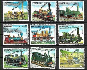 PARAGUAY 1972 OLD TRAINS SPECIMEN MUESTRA VARIETY Mi 2344-52 MNH