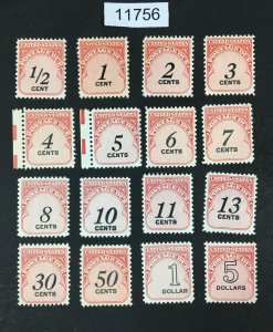 MOMEN: US STAMPS # J88-J101 MINT OG NH LOT #11756