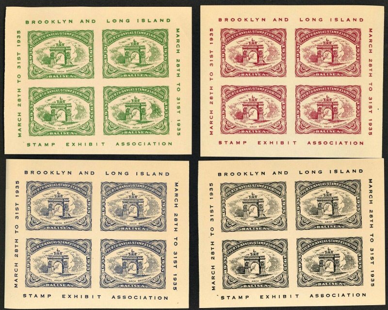 1935 BALISEA Brooklyn & Long Island Stamp Exhibit Show Souvenir Sheets (X4) MNH