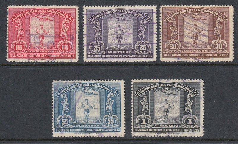 El Salvador 1935 Central American Games Complete Set Used. Scott C36-C40