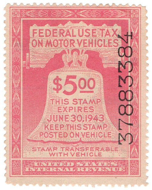 (I.B) US Revenue : Motor Vehicle Tax $5 (1943)